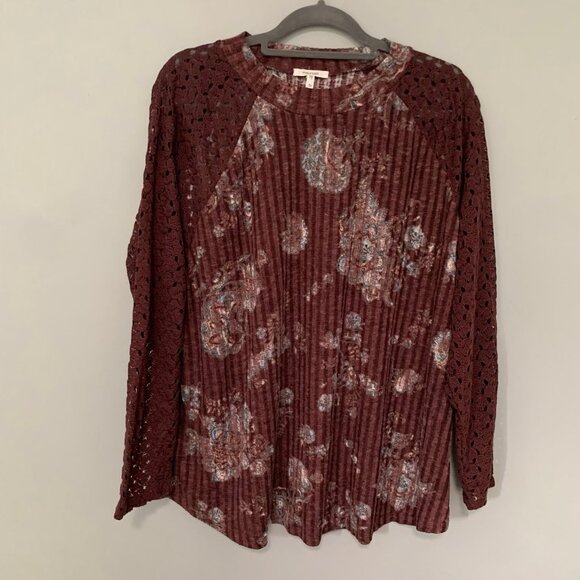 NEW Maurices long sleeve lace cutout detail pullover stretch top shirt - Picture 1 of 10